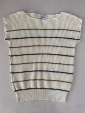 Vintage Schrader Sport New York Cream Knit Stripe Sweater Top Size L